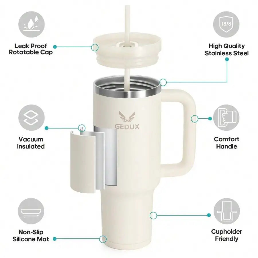Sports Water Bottle 32oz Traveler Portable Warmth Leakproof Easy To Wash Solid Versatile Daily Unisex Beige  40oz Tumbler With Handle, 2-IN-1 Leak Proof Lid (Straw/Flip)