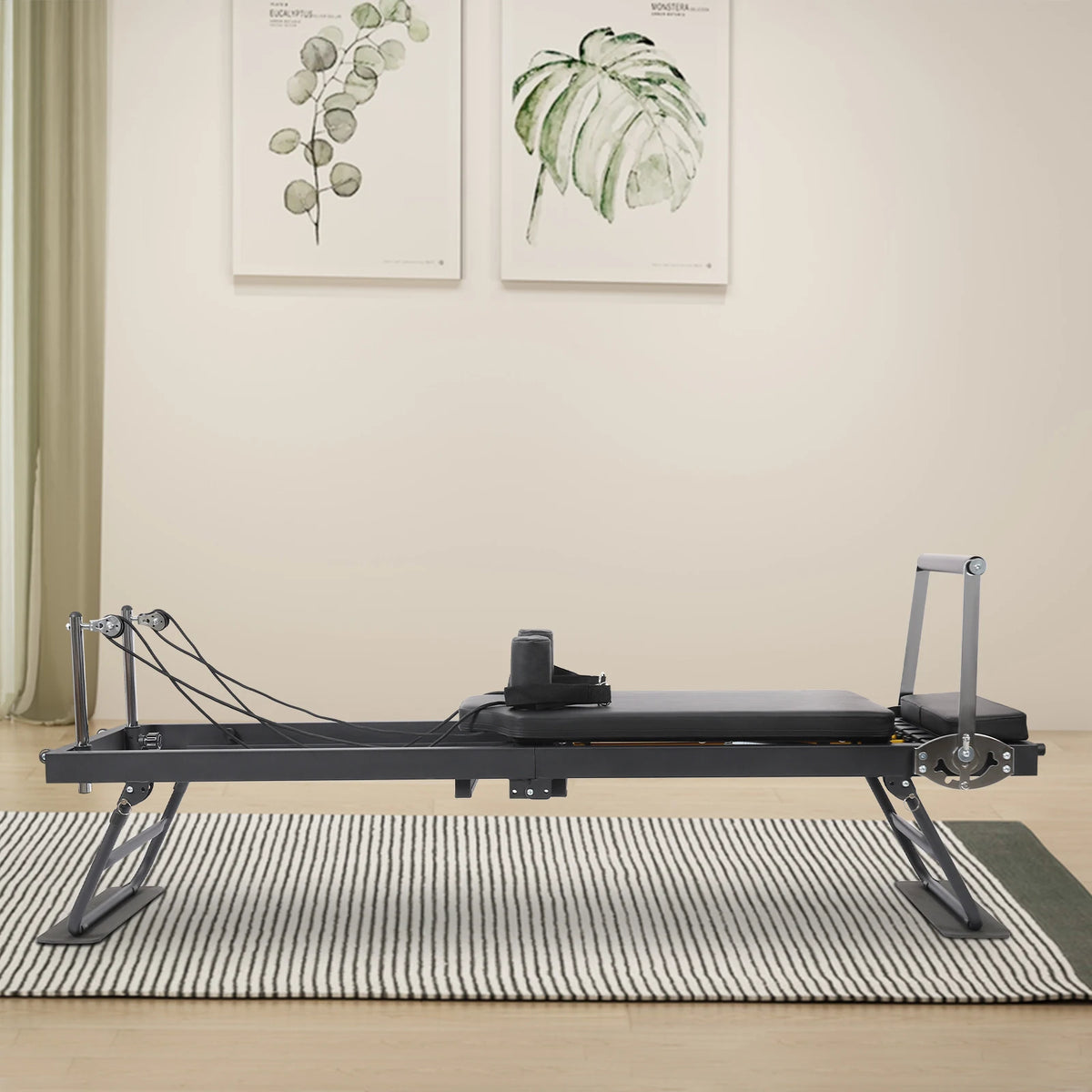 Foldable Pilates Reformer Machine Portable Fitness Equipment Multifunctional Yoga Fitness Equipment Pilates Exercise Equipment Grey/Black Use in Homes/Offices/Yoga Studios/Gyms