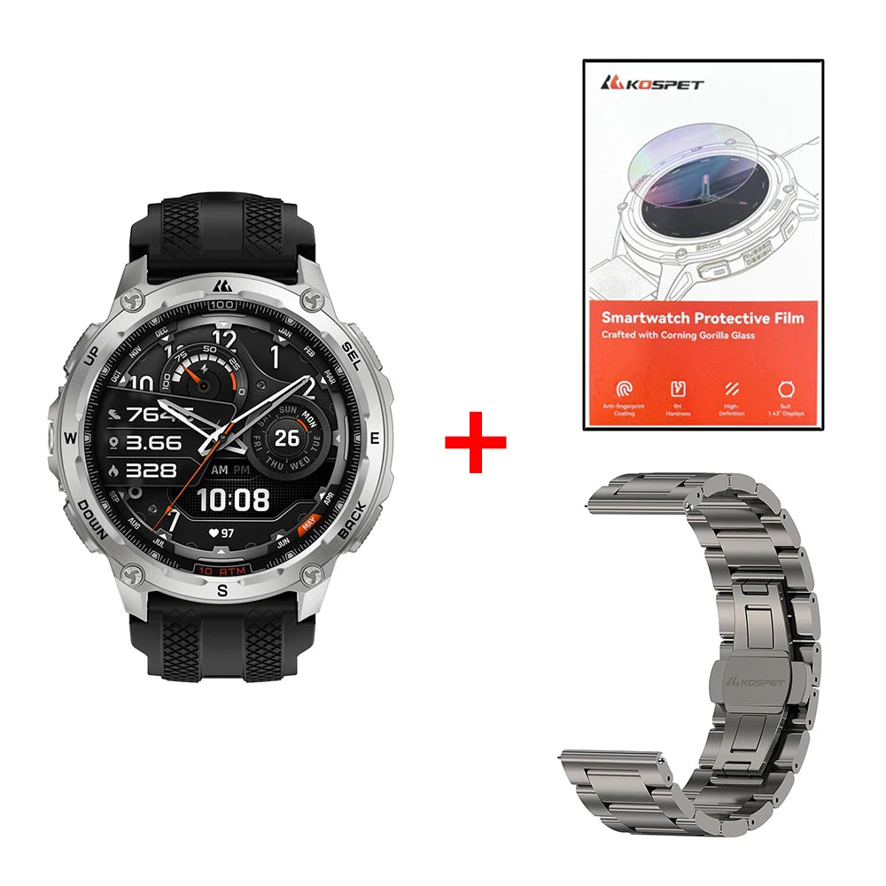 KOSPET Tank T4 Smart Watch for Men 6-Sat GPS Offline Maps 10ATM Waterproof Heart Rate Diving Skiing Hiking for Android iOS