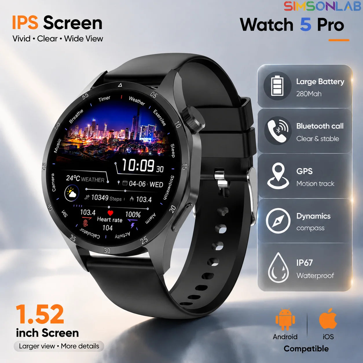 2026 New Smart Watch Men 1.52" HD IPS Screen Bluetooth Call Fitness Tracker Heart Rate Monitor Sports Smartwatch Gift