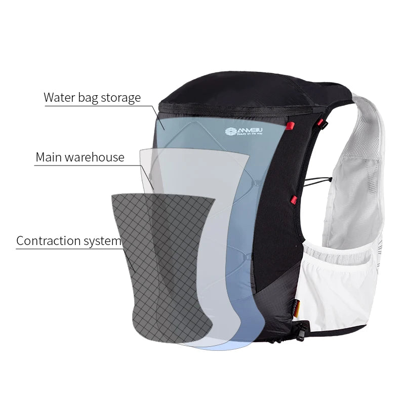 ANMEILU 10L Lightweight Off-Road Hydration Backpack Vest Soft Water Bladder Flask For Hiking Trail Sports Running Marathon Race